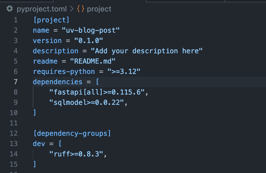 pyproject.toml with ruff as a dev dependency